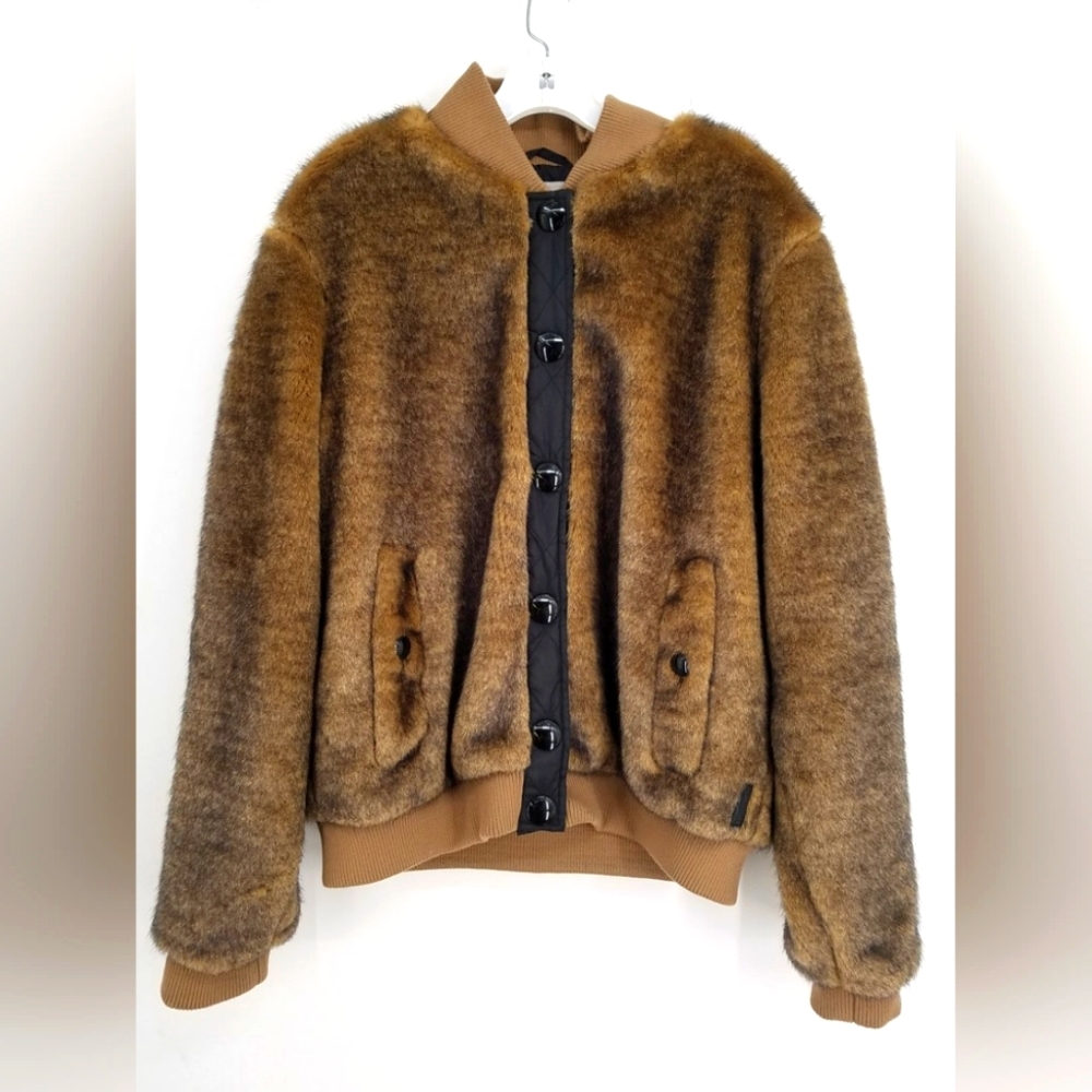 Hunter Women's Refined Arcrylic Faux Fur Bomber Jacket Sz Large
